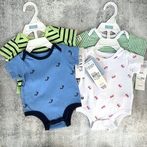NWT Chaps Set of 4 Bodysuits, Green/Blue/White, Size NB